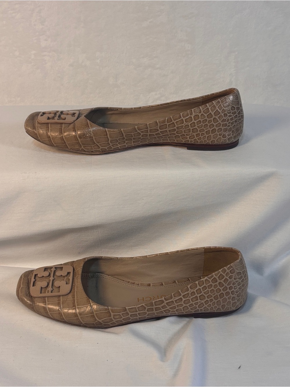 Tory Burch Georgia Croc Embossed Leather Ballet Flats Taupe Size 7